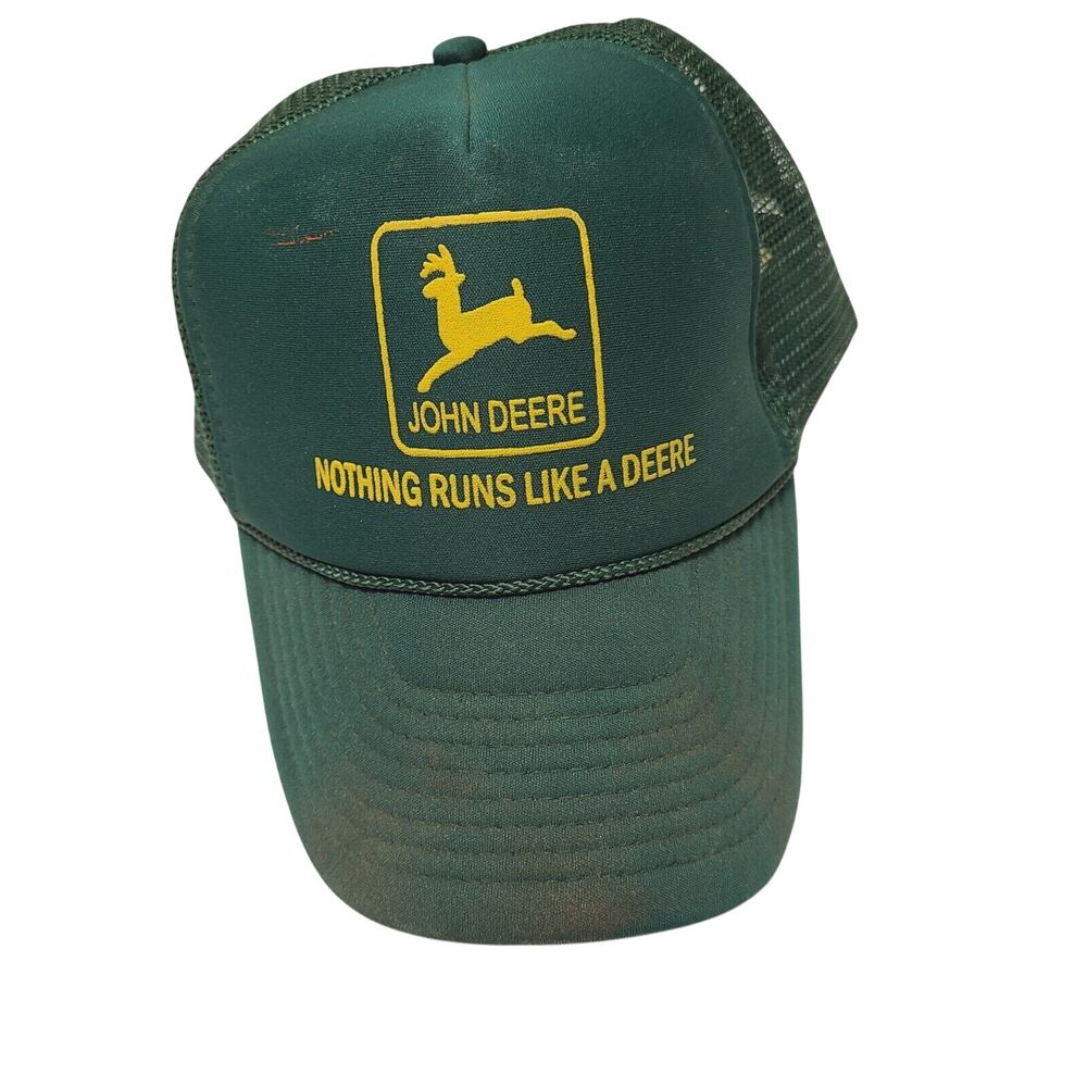 Vintage John Deere Hat Cap "Nothing Run Like Deere" Nissun Mesh Trucker 90's